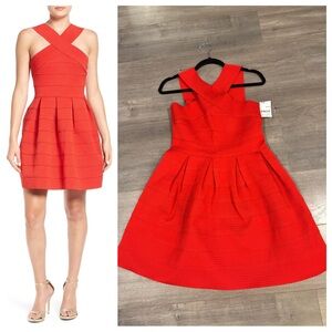 Dee Elle Vibrant Red Cross-Neck Mini Dress